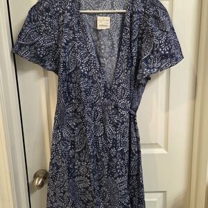 Madewell Navy and White Paisley Wrap Midi Dress